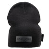 Cuffless Black beanie from Black Clover featuring cuffless design and a "Black Clover" patch on the front