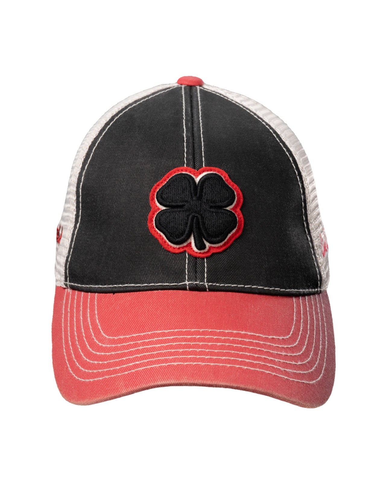Front view of Two Tone Vintage Red and Black Hat from Black Clover